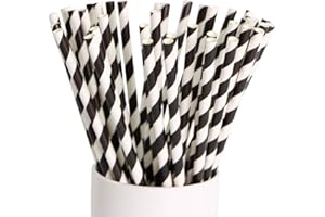 Shuiniba Biodegradable Striped Paper Straws,Paper Drinking Straws for Party, Events and Crafts,Baby Shower Decorations 7.75 Inches, Black White Striped - 100 Packs