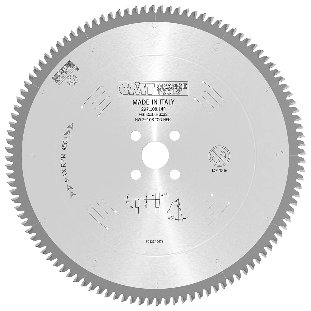 CMT 297.108.14p – Non-Metal/Laminate Saw Blade 350X3.2/2.5X32 Z108 Hw TCG Neg