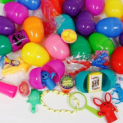 [100] Toy Filled Easter Eggs, Eggs Measure 2.1\3 Inches The Easter Eggs Filled With Toys Inside Is Hinged Together for Easy Assembly- Bright Shiny Colors-Great for School Easter Eggs Hunt