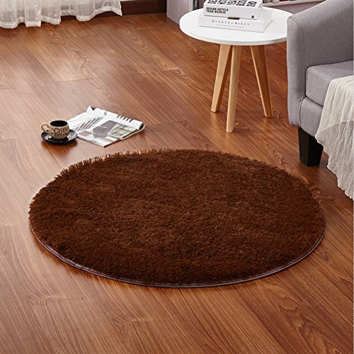LOCHAS 4-Feet Round Area Rugs Super Soft Living Room Bedroom Home Shag Carpet (Coffee)