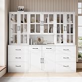 VOWNER Bookcase with Glass Door, 5-Tier Modern Bookshelf with Large Drawer, Glass Display Cabinet with Large Storage Shelf, Combination Storage Cabinet for Home Office, CEC (White)