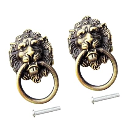 Cyruss 2xRetro Lion Head Pull Handle Door Cabinet Dresser Drawer Knob Antique Brass