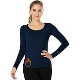 MOSCOAL Thermal Tops for Women Long Sleeve Fleece Lined Shirt Women Base Layer Scoop Neck Dark Blue Medium