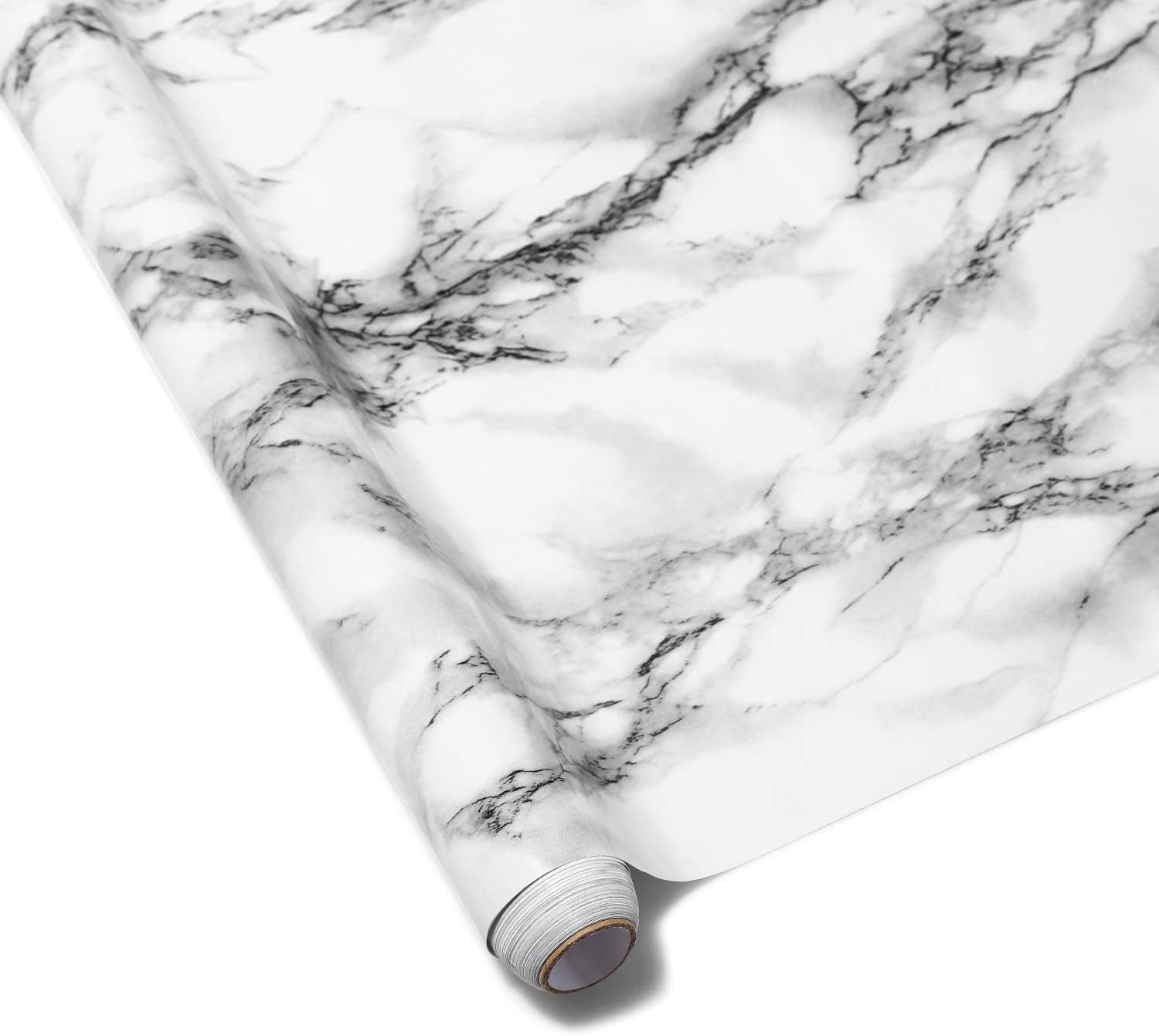 HappyHomeMarble Wall Stickers, 500 x 40cm Self-Adhesive Wallpaper PVC Waterproof Oil-proof Decorative Removable Contact Paper for Kitchen Bathroom Countertop Cabinet Furniture-Ink White