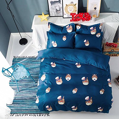 Mangogo 4pcs Cute Totoro Chinchilla Pattern Kids Bedding Duvet Cover Set Soft Microfiber Full/Queen Size