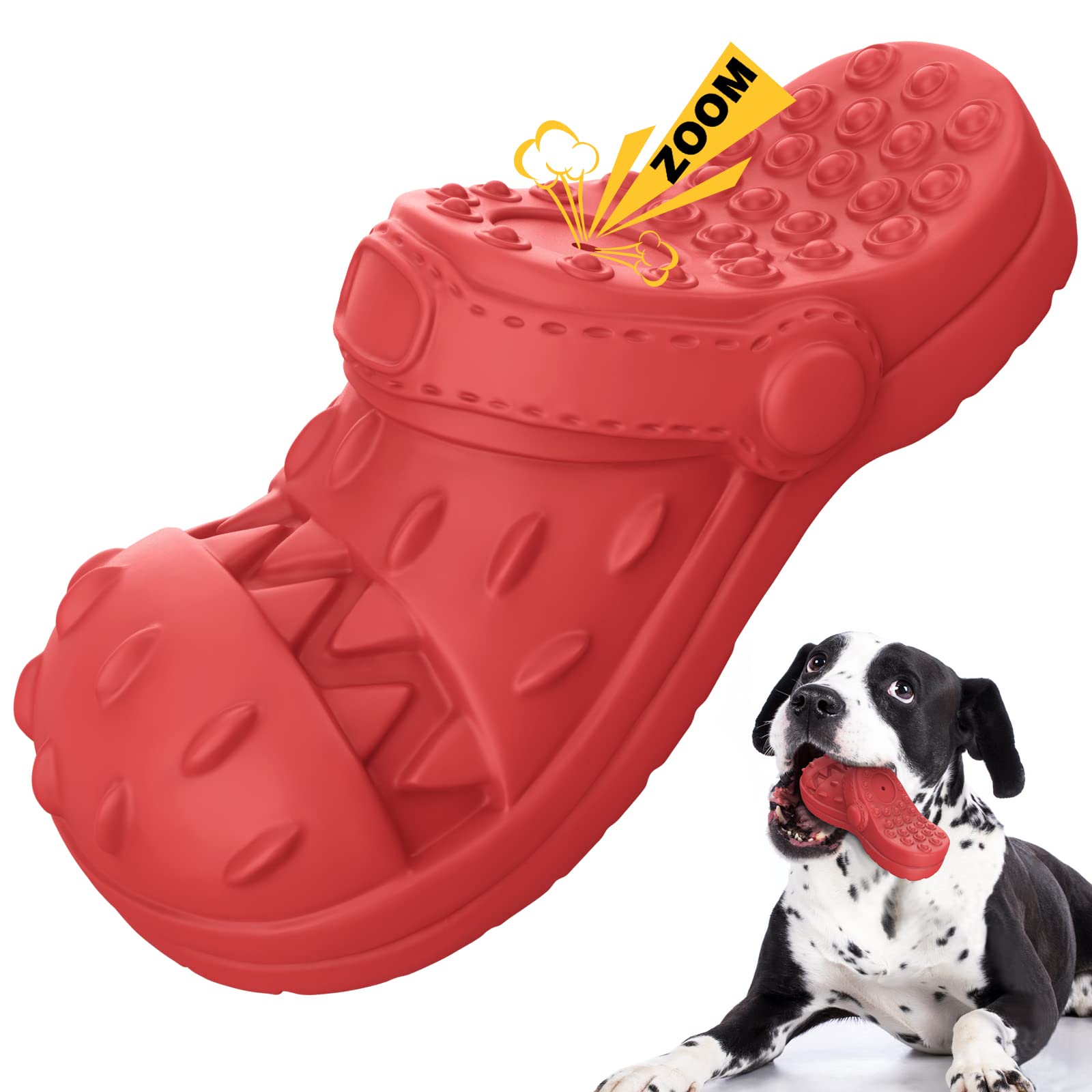 RUXAN Dog Chew Toys Indestructible - Squeaky Interactive Dog Toys for Teeth Cleaning, Rubber Chew Toy with Beef Flavor for Small Medium Large Aggressive Chewers