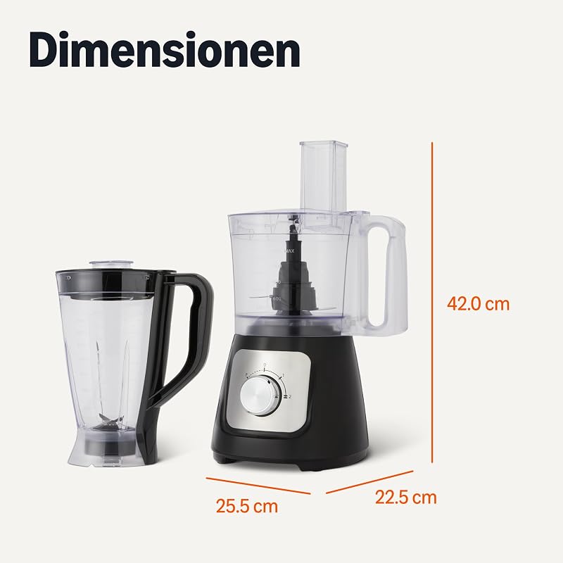 Küchenmaschine und Mixer 2-in-1, 800W, 2 Geschwindigkeiten, 2,4-L-Schüssel, 1,5-L-Krug, Schwarz