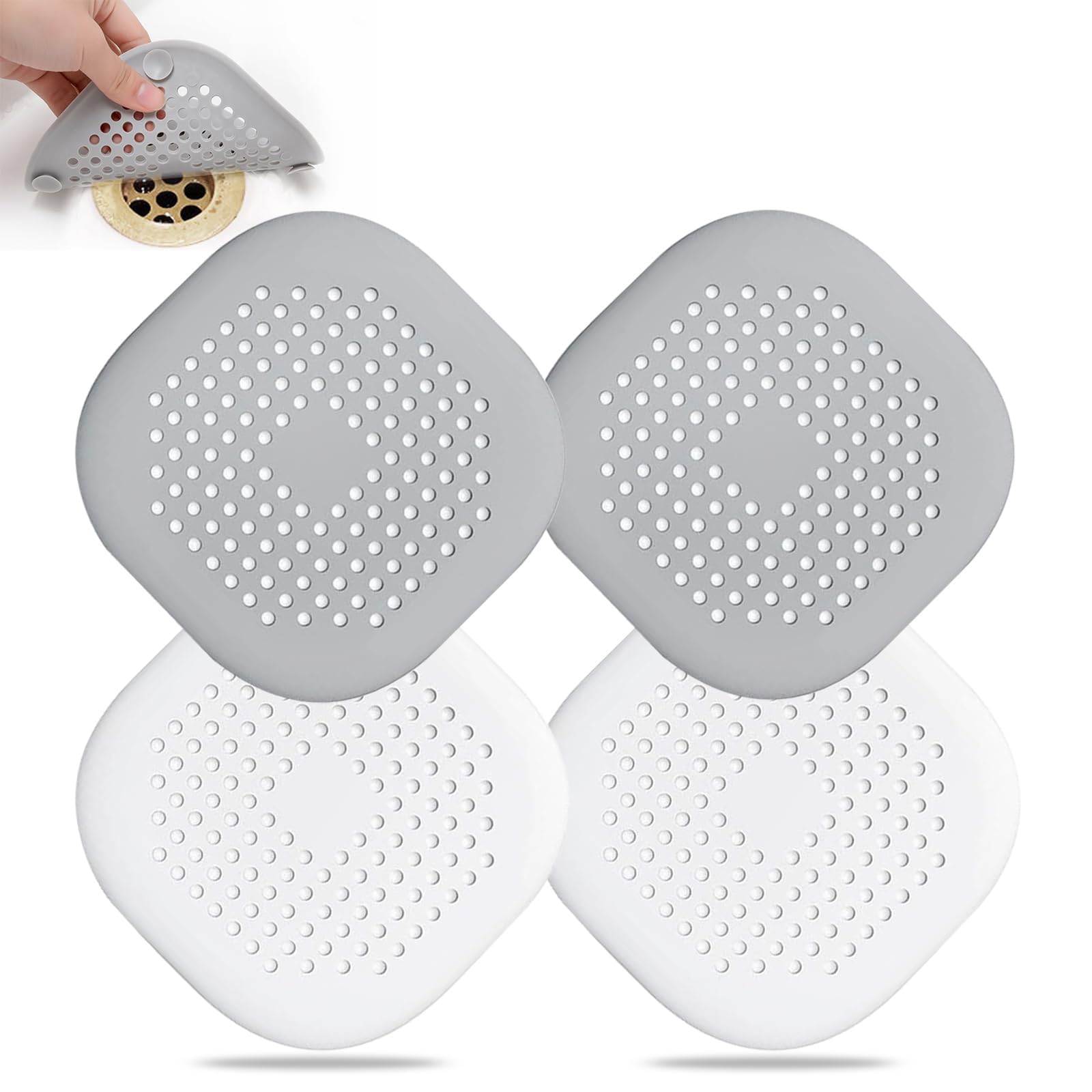 4 Pcs Silicone Drain Protector, Sink Strainer Protector with Sucker, Shower Drain Covers Hair Catcher, Strainer Plug Trap Filter for Bathroom, Bathtub, Kitchen