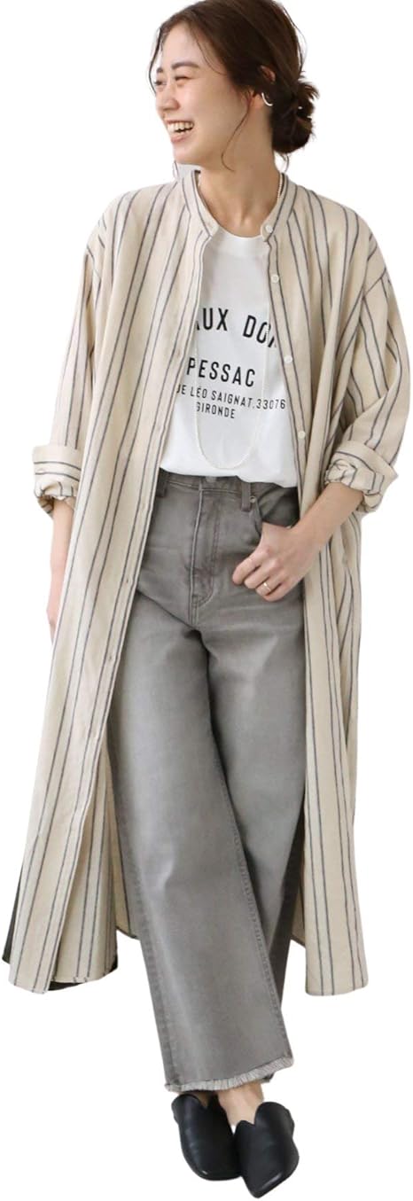 Amazon Co Jp ジャーナルスタンダード レリューム リネンストライプシャツワンピース フリー ベージュ 服 ファッション小物