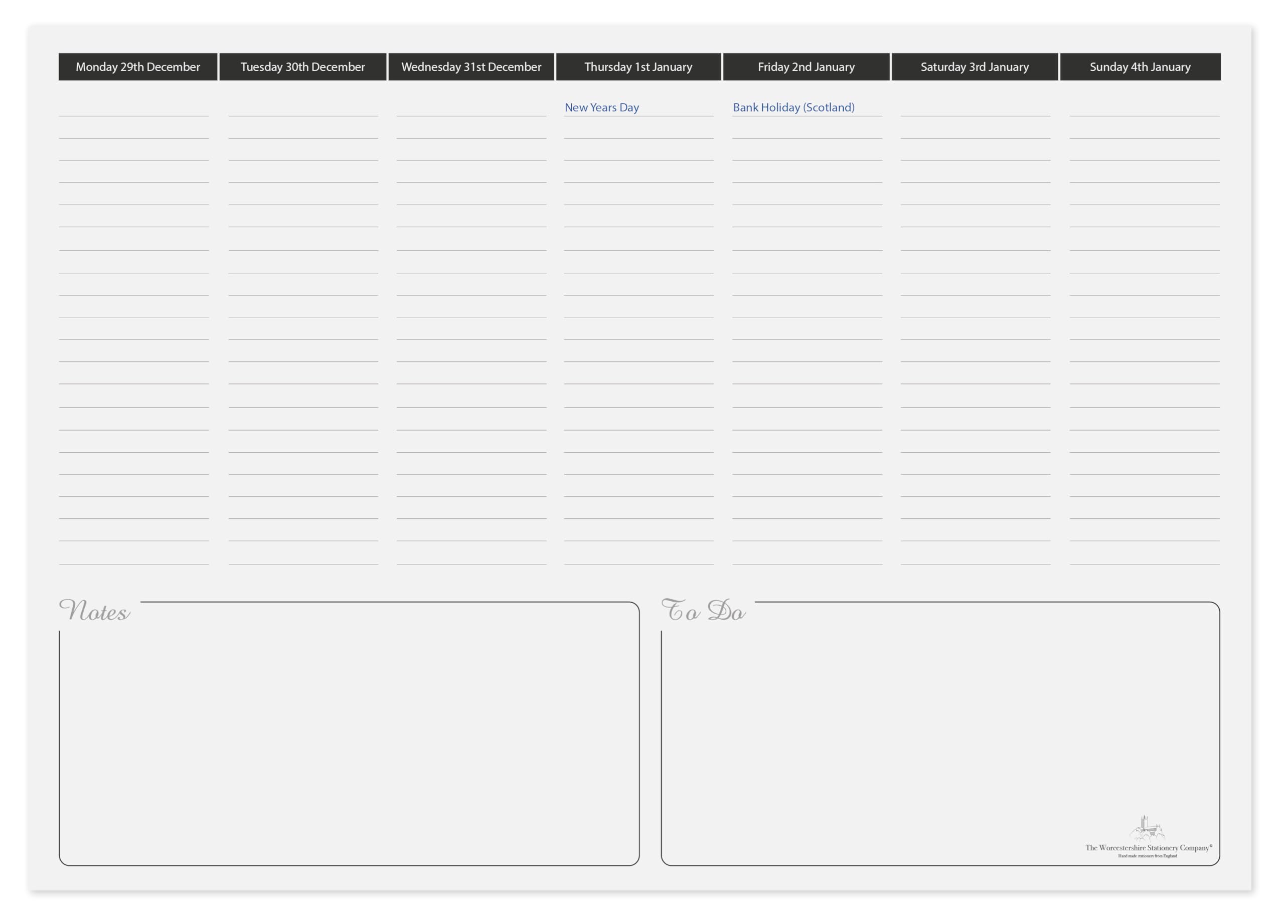 The Worcestershire Stationery Company, 2026 A3 Days of The Week Desk pad, Week to View, Vertical