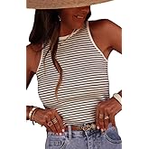ONLYSTORY Women's Stripe Ribbed Knit Tank Tops Summer Casual Slim Fit Sleeveless Tops for Daily Wear