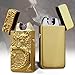 Padgene Electronic Pulse Double Arc Cigarette Lighter, Chinese Dragon Windproof Flameless USB Rechargeable Arc Lighter, Gold