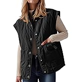 Cicy Bell Womens Puffer Quilted Vest Lightweight Stand Collar Cap Sleeve Jackets Button Down Padded Gilet Winter Outerwear