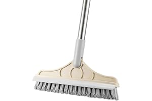 CRAFTINAROUND Magic Broom 2 in 1 Scrub Brush with Long Handle, V-Shape Stiff Bristle Brush Scraper, Squeegee and 120 Rotating Head for Bathroom, Glass and Wall Cleaning