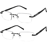 Ryegis Pack 2 Rimless Readers Blue Light Proof Reading Glasses Women Men Anti Glare Filter Eyeglasses