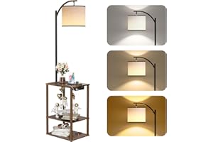 SUNMORY Floor Lamp with Table, End Table for Living Room with Lamp, Shelves Side Table with Charging Station(USB & AC Port), 3 Color Temperature LED Bulb, Modern Nightstand Lamp for Bedroom, Office
