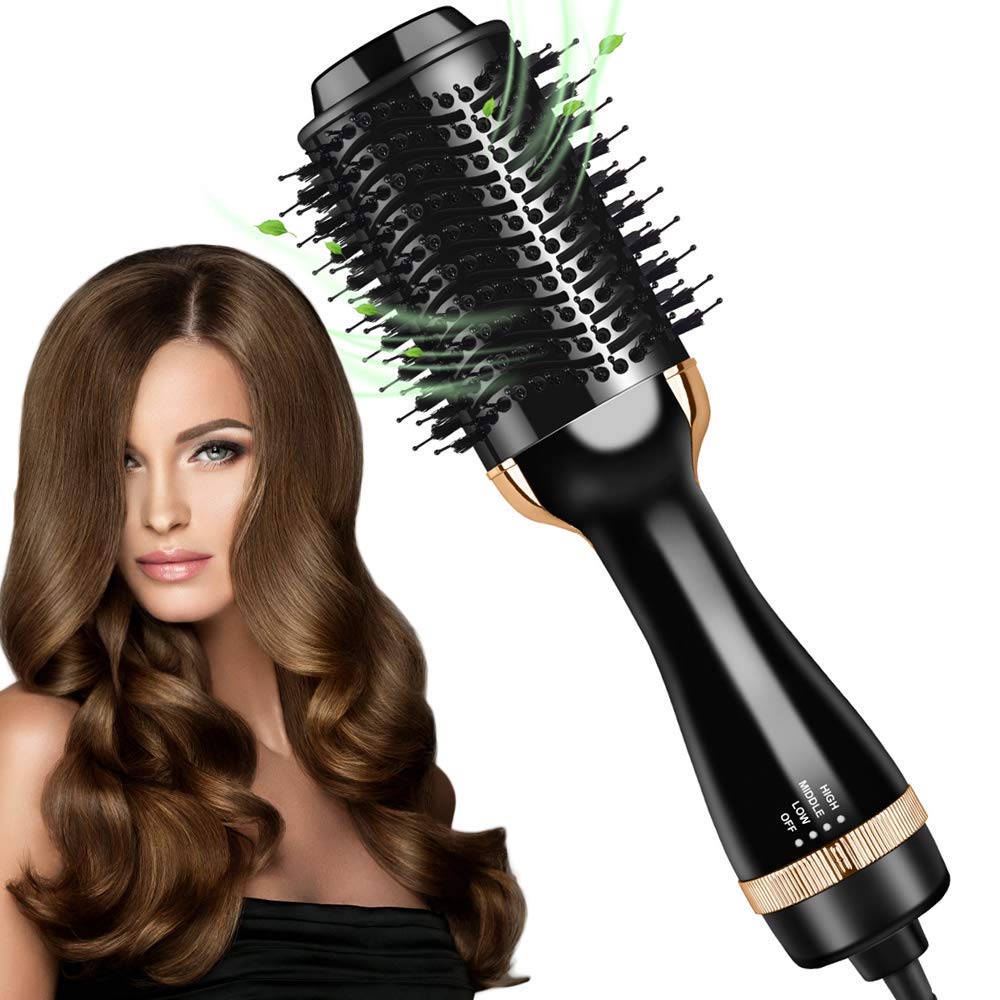 Hair Dryer Brush, Hair Dryer and Volumizer in One, Hot Air Brush with Negative Ion Anti-Frizz, 4 in 1 Multifunctional Blow Dryer Brush for Fast Drying, Straightening, Curling, Rotating : Beauty