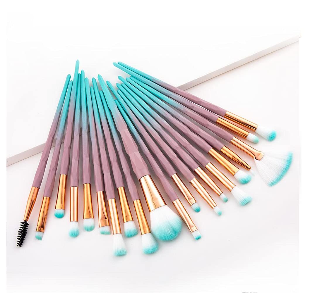 20pcs Makeup Brushes Set Eye Shadow Foundation Concealer Powder Eyebrow Eyeliner Eyelashes Lip Makeup Brushes Blending Cosmetic Beauty Tool Kit (20 BROWN/TRQ BRUSHES)