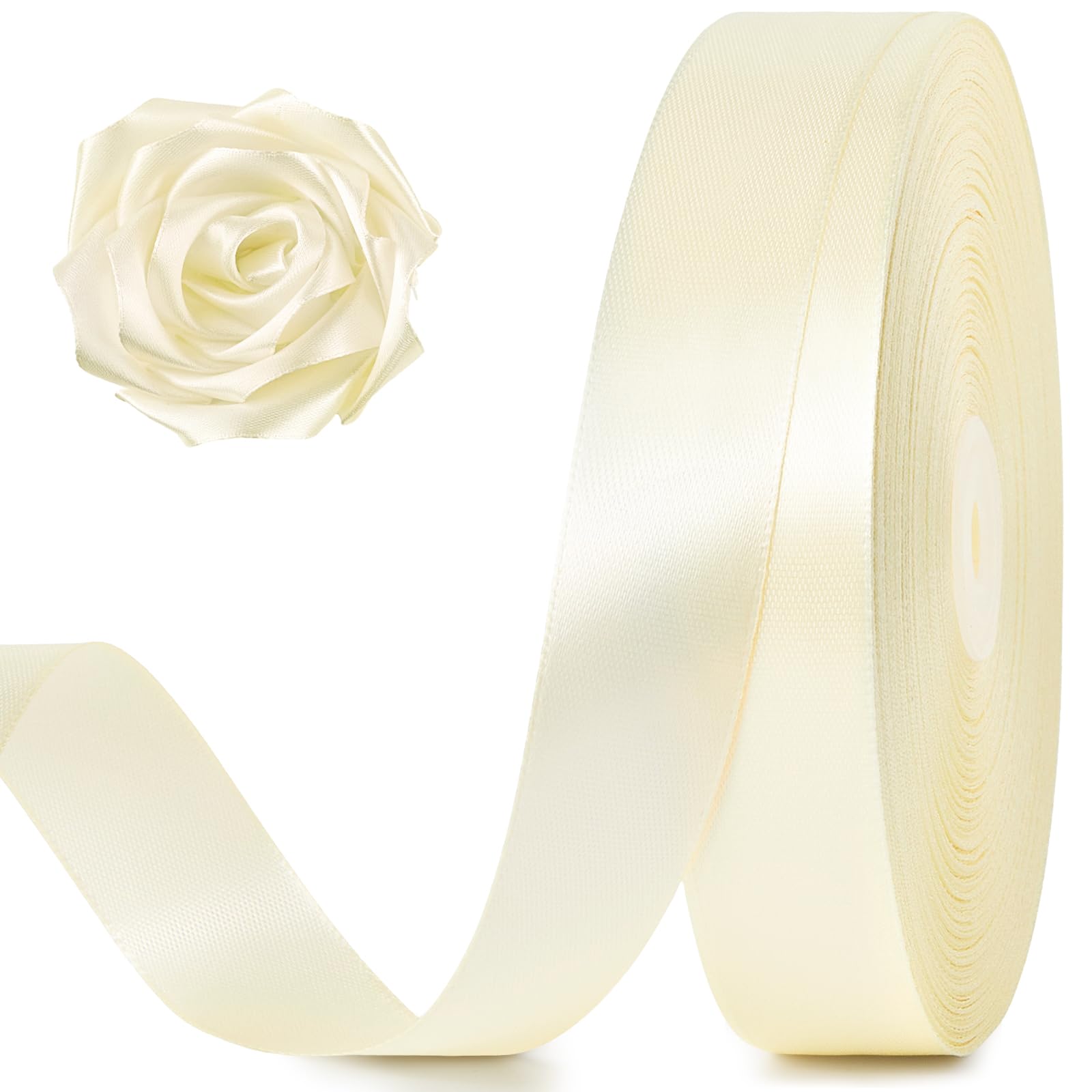 Photo 1 of 100 Yards 1 Inch Ivory Satin Ribbon, Solid Craft Fabric Ribbon for Christmas Gift Wrapping, Bows Making, Flower Bouquet, Wedding Party Decoration