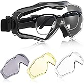 Copkim Safety Goggles over Glasses, Ansi Z87.1 Airsoft Goggles Anti Fog Tactical Safety Glasses with 3 Impact Resistant Interchangeable Lenses for Shooting, Skiing & Riding Outdoor Protective Eyewear