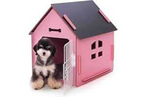 ALBAD Dog House Indoor for Small Dogs or Cats, Cozy Wooden Design, Small Indoor Bed House, with Air Vents and Elevated Floor Warm Dog Cave (Large Pink)