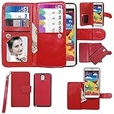 xhorizon Premium Leather Folio Case[Wallet Function] [Magnetic Detachable] Fashion Wristlet Lanyard Hand Strap Purse Multiple Card Slots Cash Compartment Pocket for Samsung Galaxy Note 2/II (N7100)