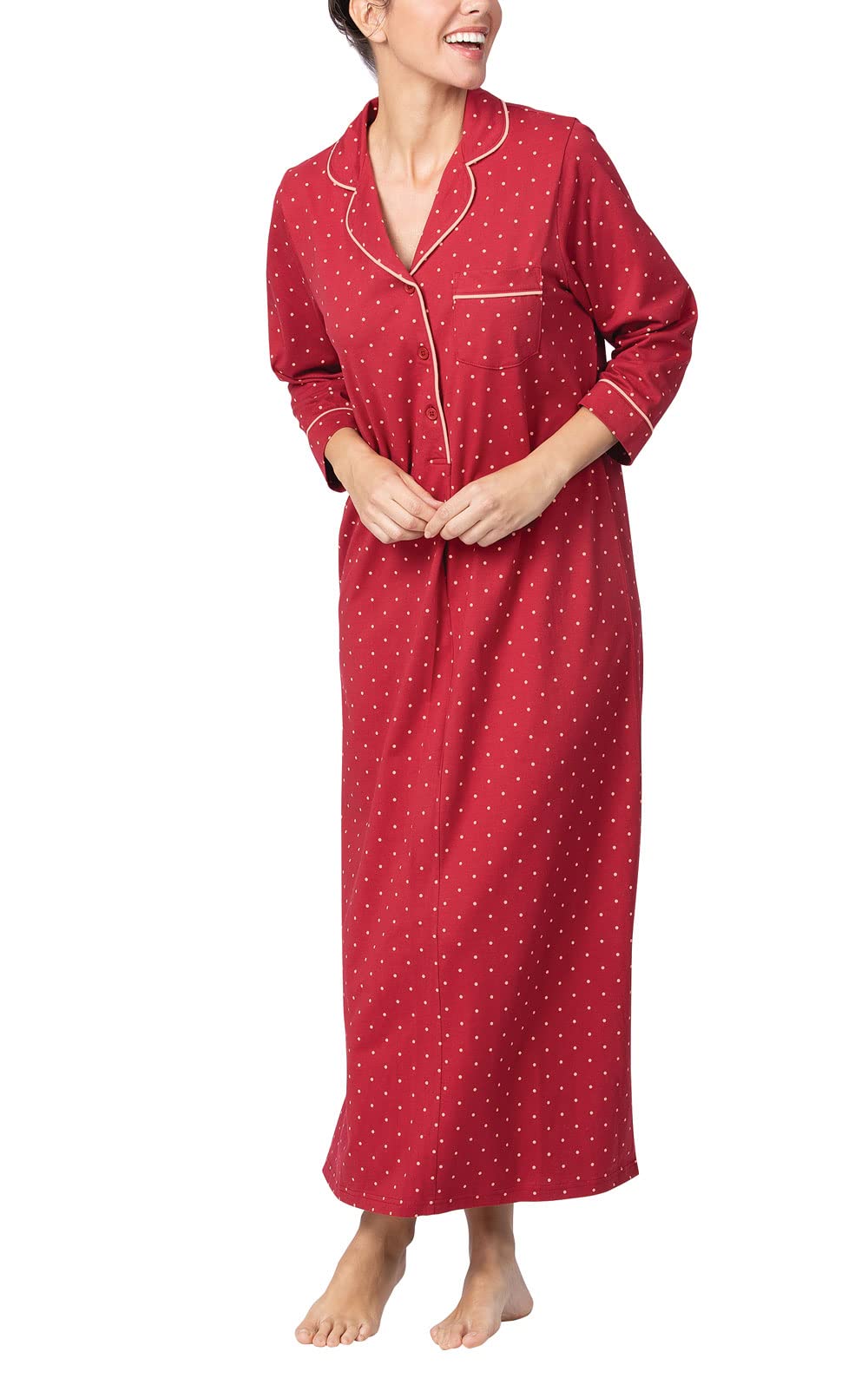 PajamaGram Womens Nightgowns Soft - Sleepwear For Women, Red Polka Dot, MD Image