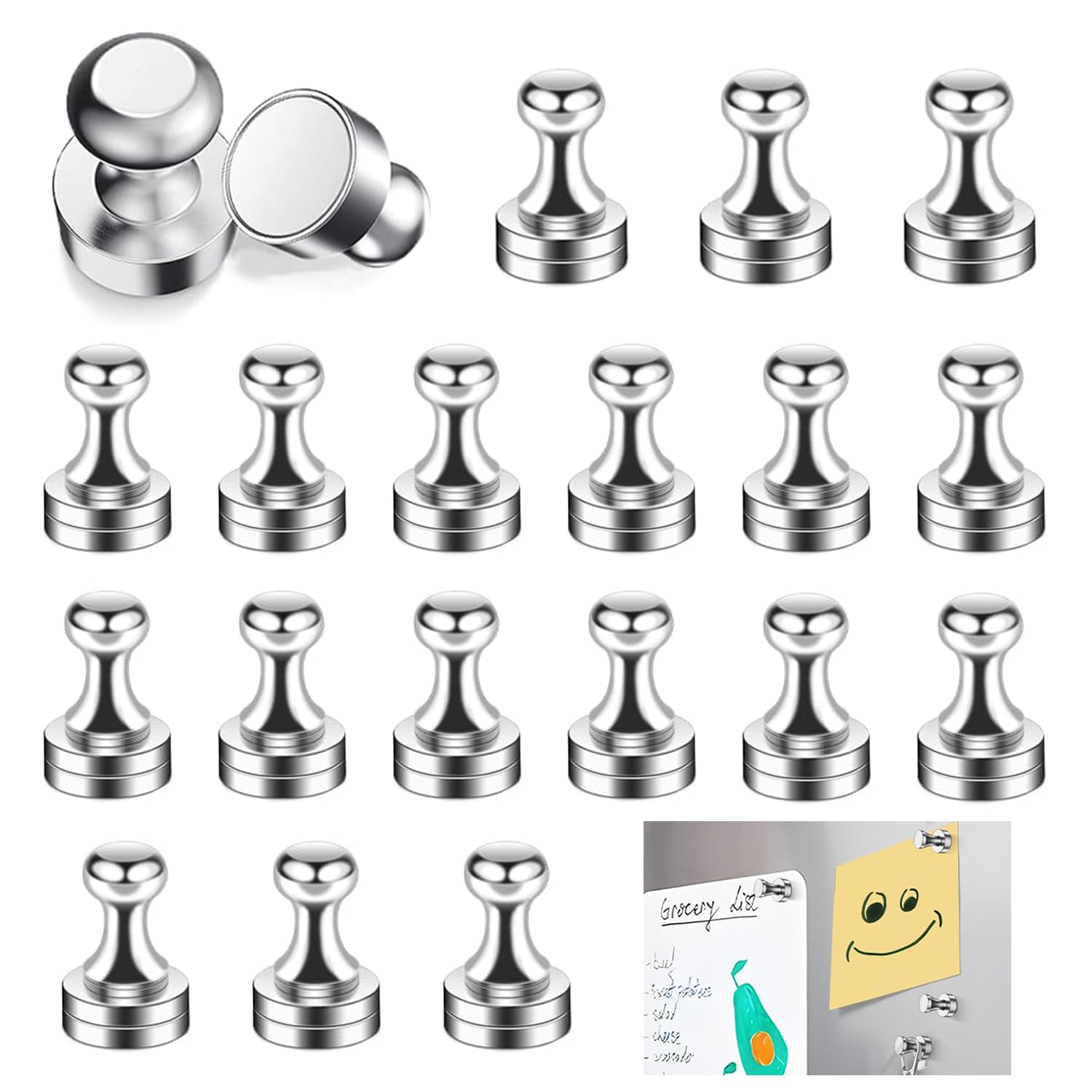 RHQFDM 20 Pieces Mini Super Magnet with Handle,Mini Magnet Push Pins,12×16mm Cone Magnets,Neodymium Magnets for Attaching Photos or Paper Documents to Whiteboards,Bulletin Boards and Refrigerators