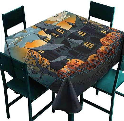 DONEECKL Square Tablecloth Halloween Medieval Haunted Castle Washable