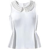 Verdusa Women's Elegant Pearl Beaded Tank Top Sleeveless Collared Neck Fitted Summer Shirts