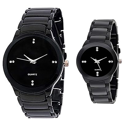 Unique Hunt Watch UH-F-Big-Small-Full-BK-Combo Analog Watch for Boys and GILRS,Couple -Black