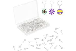 1000 PCS lyfLux 10mm x 5mm Mini Metal Hoop Peg Screw Eye Pin Hook, Threaded Silver Eye Screws for Arts DIY Making (Silver)