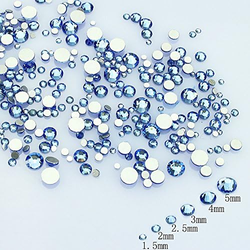LolliBeadsLolliBeads Resin Crystal Round Nail Art Mixed Flat Backs Acrylic Rhinestones Gems,Mix Size 1.5-5 mm, Color Light Blue (1200Pcs)