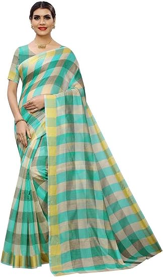 RAJESHWAR FASHION WITH RF Womens Chanderi Cotton Silk Blend Linen Style Saree with Blouse (Light Green