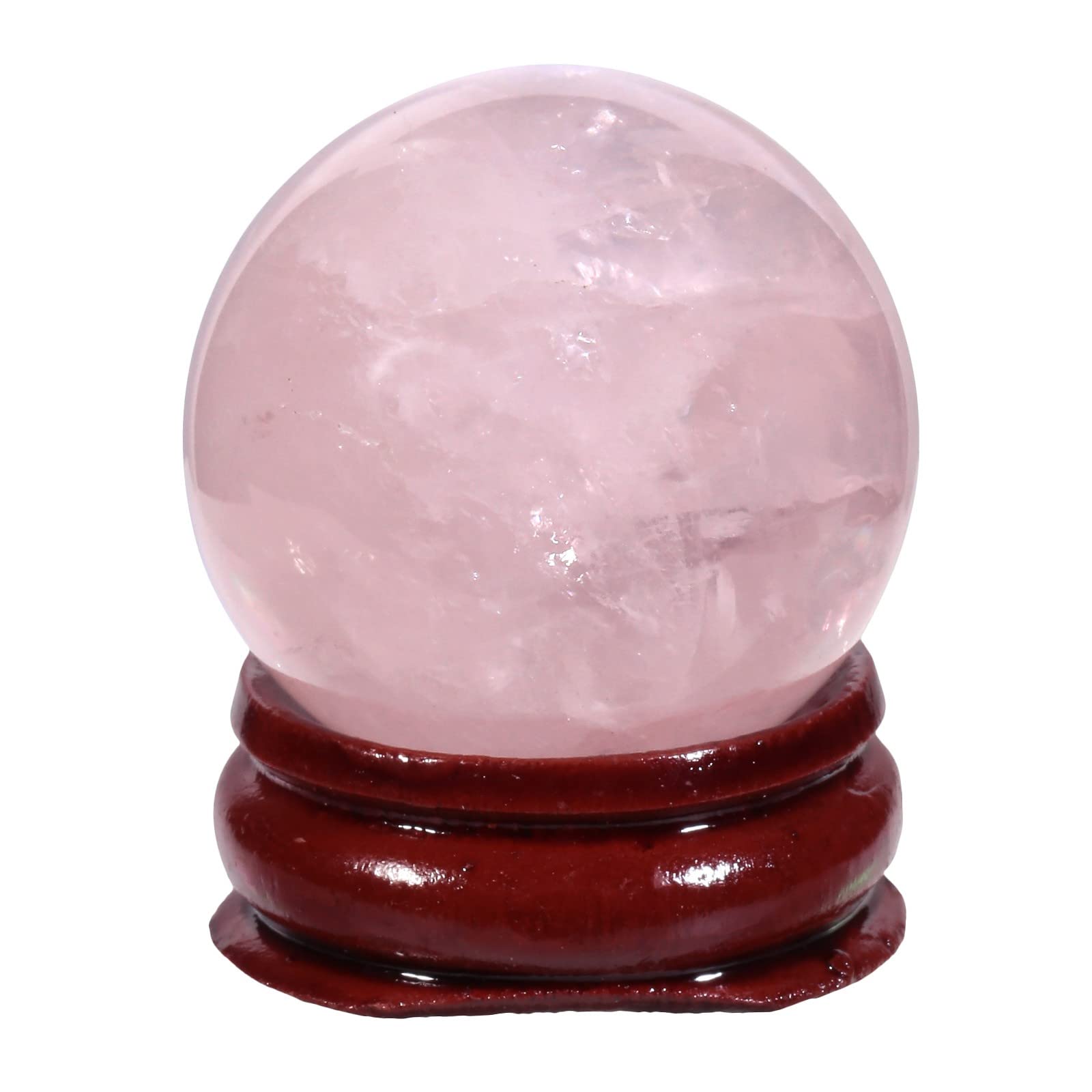 KYEYGWO Natural Rose Quartz Crystal Ball Gemstone Home Decoration Healing Stone Sphere with Wood Stand, 30mm-35mm