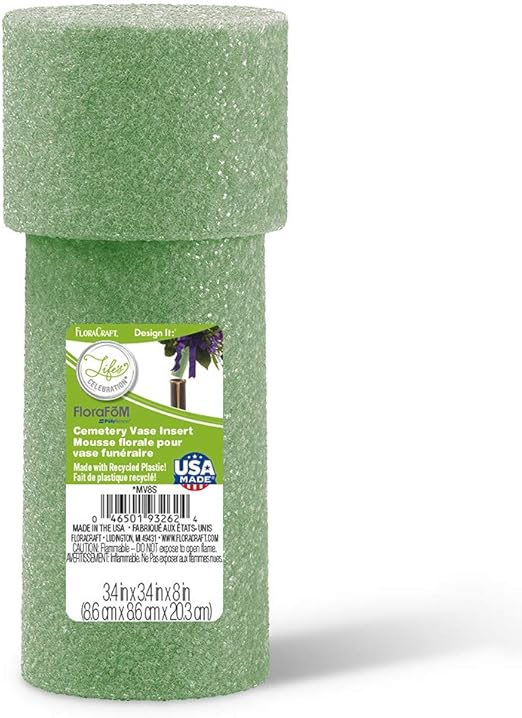FloraCraft Styrofoam Memorial Vase Insert 3.25 Inch x 3.25 Inch x 8
