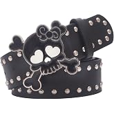 SHENHE Women's PU Leather Beaded Belt Punk Rivet Skull Buckle Gothic Belt | Y2k Belt,Skull Belt Ladies,Leather Belt for Jeans Pants