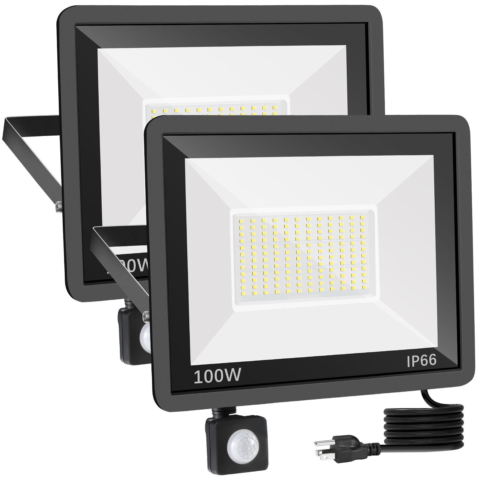 Photo 1 of XYCN 2 Pack 100W LED Motion Sensor Flood Light,11500 lumens LED Work Light with Plug,IP66 Waterproof Floodlights Outdoor 5000K Daylight White Super Bright Security Light for Garage,barn,Front Porch