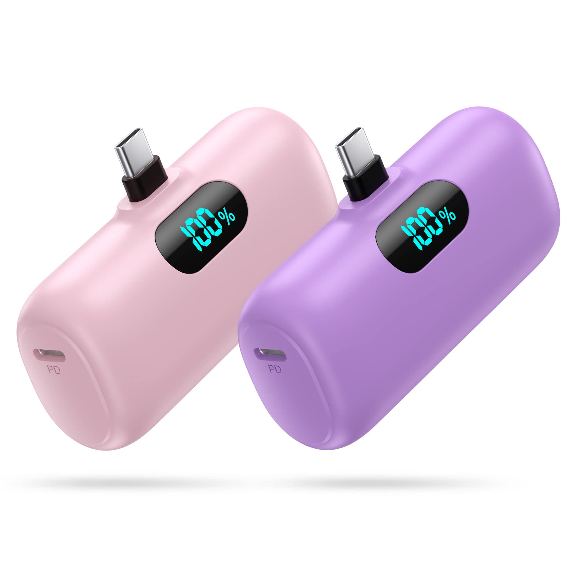 [2-Pack] Mini Portable Charger 5000mAh Power Bank,3A PD USB C Cell Phone Portable Power, LCD Display Battery Pack Compatible with iPhone 17/17 Air/16/16 pro/15/15 pro Max/Android/Samsung/Moto/LG etc