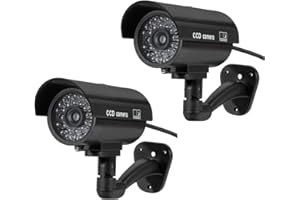 Fuers Fake Camera, TL-2600 Waterproof Outdoor/Indoor Security Dummy Surveillance Simulation Bullet Camera with Flashing LED Light,Black(2pcs)