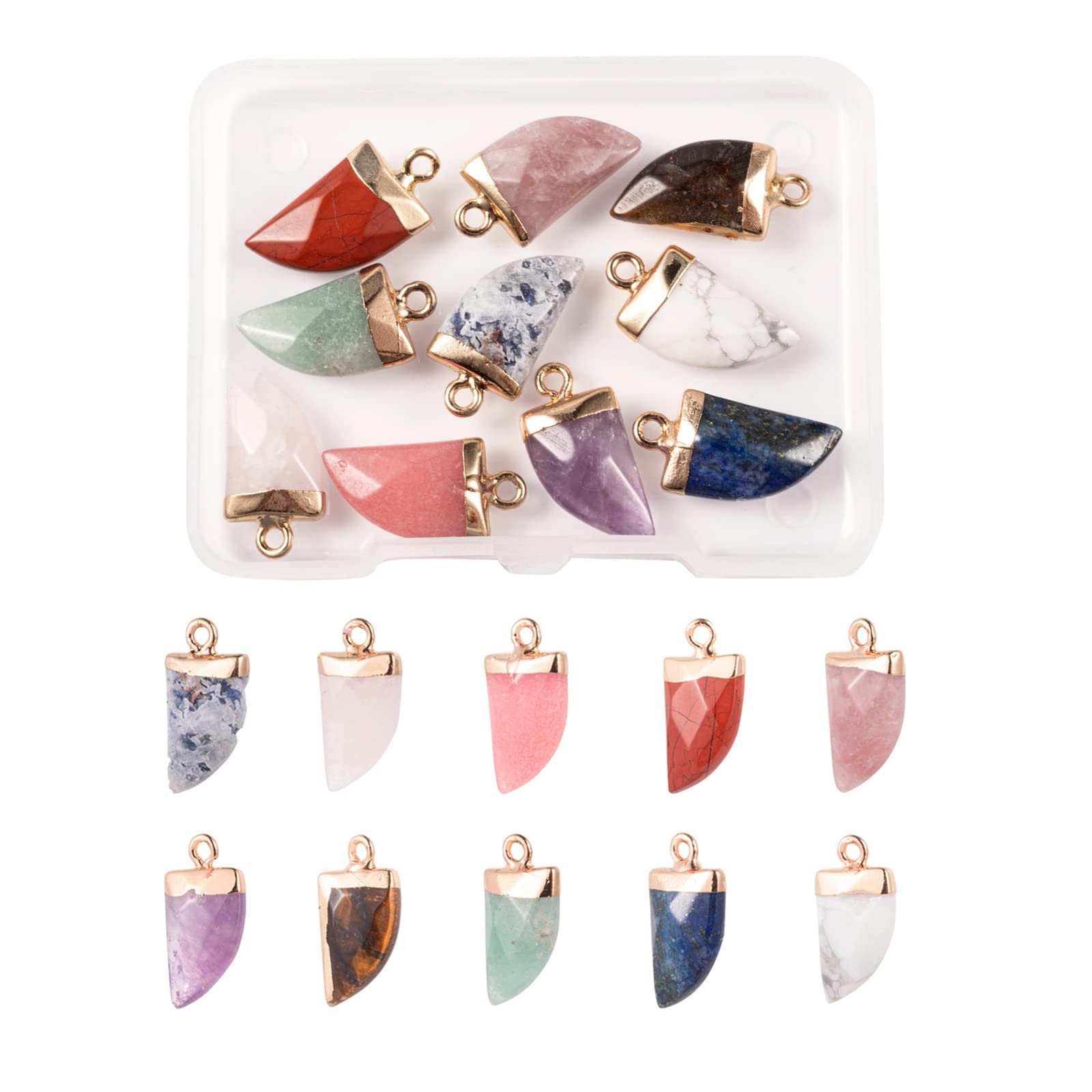 BEEFLYING 10 x Natural Gemstone Pendants Sheath Shaped Faceted Crystal Agate Stone Charms for Jewellery Necklaces Bracelets Making