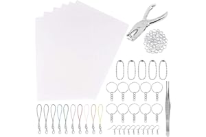 Benvo 157 Pcs Heat Shrink Plastic Sheet Kit Shrinky Art Film Paper 20 Pcs with 135 Pcs Keychains Accessory Ear Hooks Chain Beads Lobster Clasps and Hole Punch, Tweezer for Creative DIY Handmade Craft