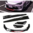 Evargc Black & Red 69"-73" Adjustable Universal Car Front Bumper Lip Spoiler Diffuser Body Kits + 29" Car Side Skirt Extension Rocker Panel Body Kit + 14" Car Rear Bumper Lip