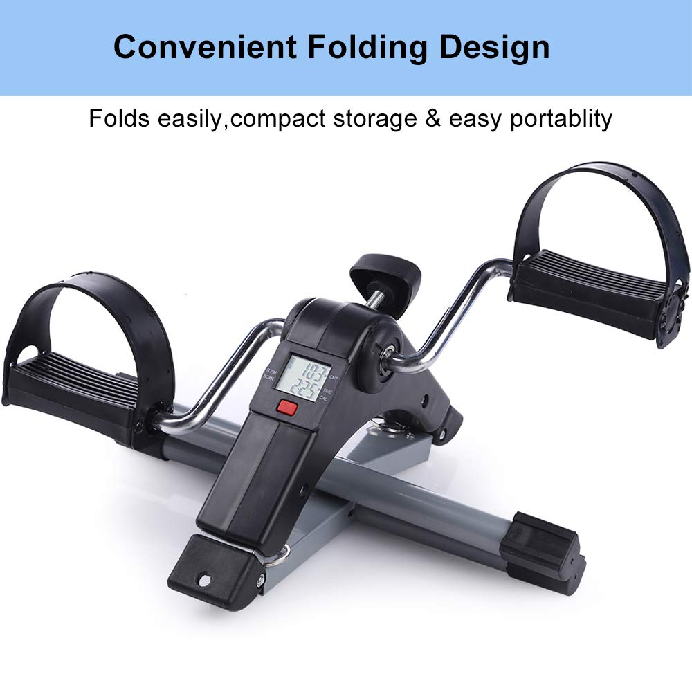Evoland Pedal Exerciser, Mini Foldable Pedal Trainer Aerobic Exercise for Leg and Arm Fitness Training with LCD Display and Adjustable Resistance