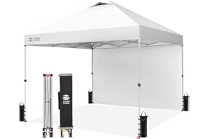 CROWN SHADES 10x10 Pop Up Canopy with 1 Side Wall - Beach Tent with One Push Setup - Outdoor Sun Shade for Events, Parties, Camping - Gazebo with STO-N-Go Cover Bag (White)
