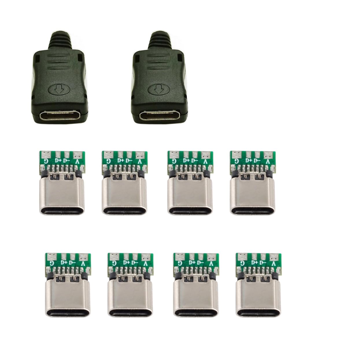 cablecc 10set DIY 4pin USB 2.0 Type C Female Socket Connector SMT Type with PC Board & Housing & 3.0mm SR