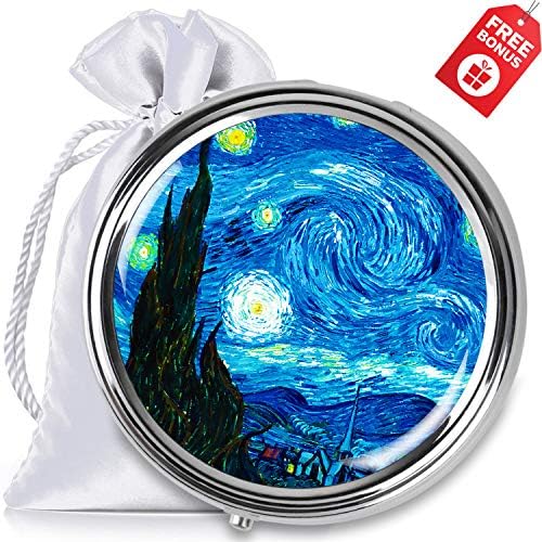 Pill Box Case with Design. 3 Compartments. 3 Times A Day Organizer for Vitamins Supplements Medication Storage. Portable for Purse & Pockets. Travel Essentials. Van Gogh The Starry Night