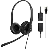 Yealink Phone Headsets for Office Phones YHS34 QD to RJ9 Wired Headset | Leather ear pads,Compatible with Poly Snom Phones Desk Landline Headset with Microphone -Dual/129g/2.1m Cable