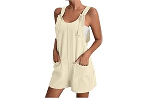 BOXIACEY Summer Overalls for Women 2024 Sleeveless Adjustable Knot Straps Shorts Overall Beach Romper with Pockets