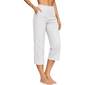 Betadog Capri Linen Pants for Women High Waisted Relaxed Fit Casual Pedal Pushers Crop Chino Trousers with Pockets